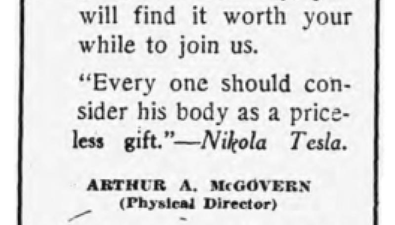 Preview of Gymnasium Ad Featuring Nikola Tesla Quote on Human Body article