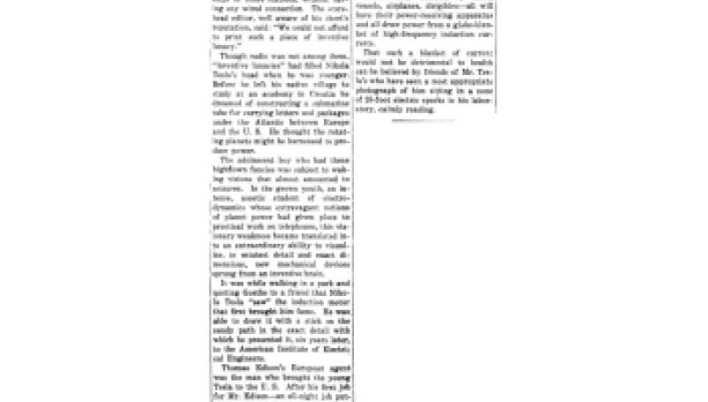 Preview of Nikola Tesla's Head Filled with "Inventive Lunacies" article