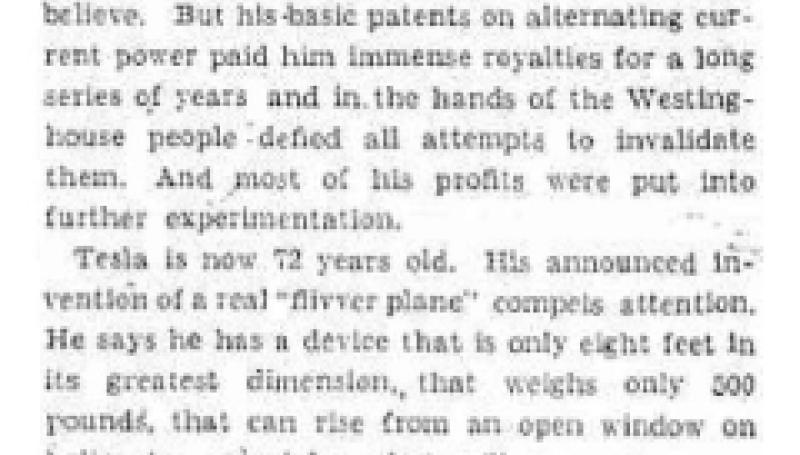 Preview of Tesla and the Flivver Plane article