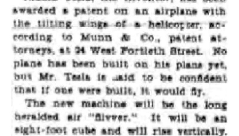 Preview of Tesla Invents Plane article