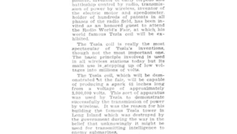 Preview of Nikola Tesla, Radio Pioneer, to Visit Fair article