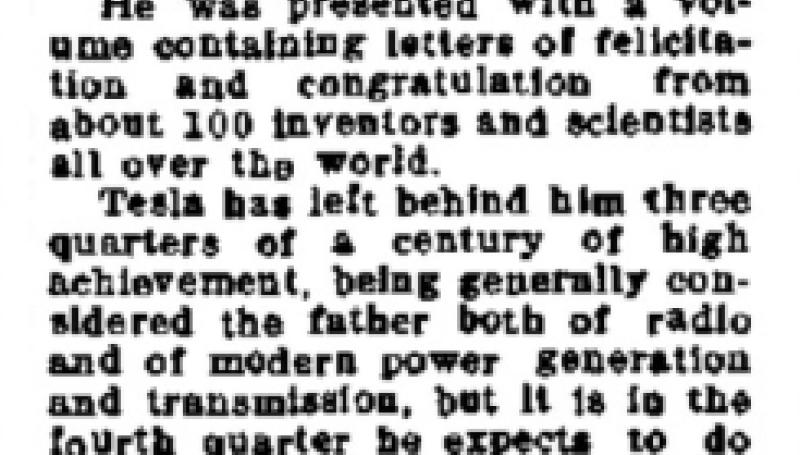 Preview of Nikola Tesla 75 Years Old Today article