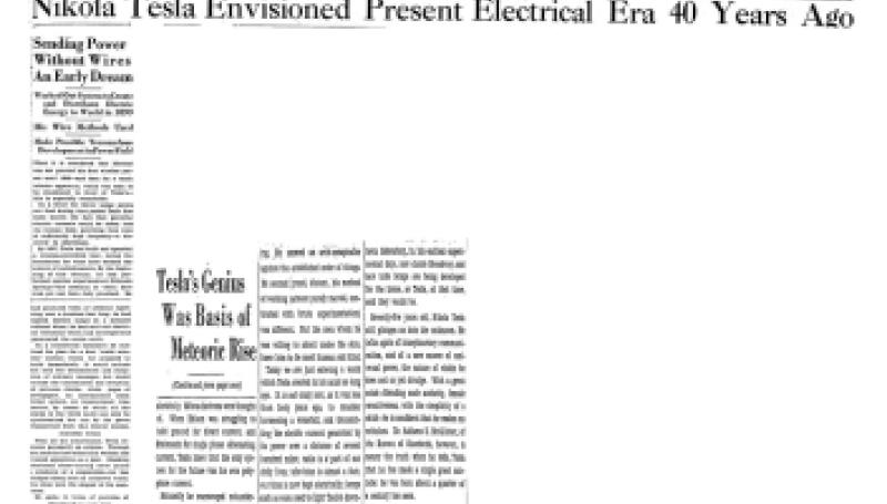 Preview of Nikola Tesla Envisioned Present Electrical Era 40 Years Ago article