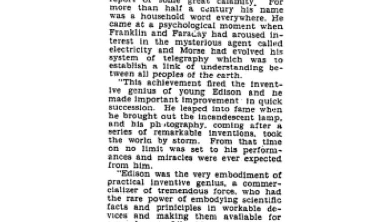 Preview of Tesla Says Edison Rose At Psychological Moment article