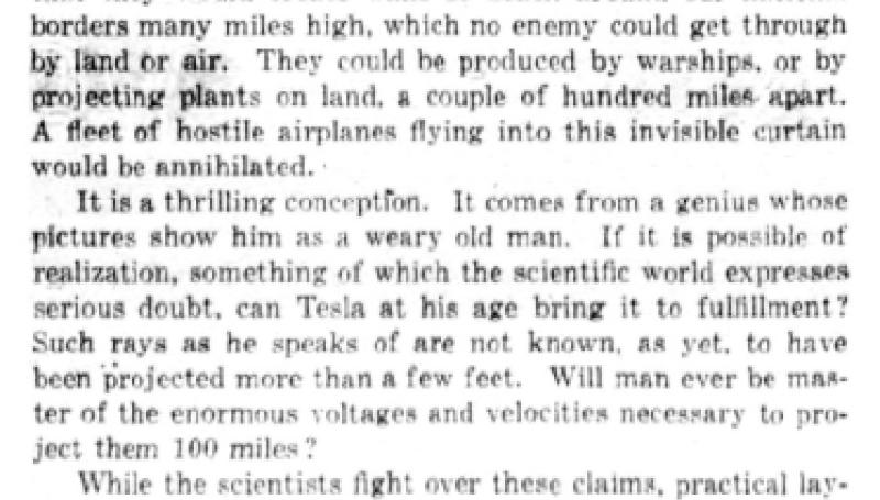 Preview of Tesla's Death Rays article