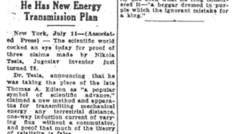 Preview of Science World Is Startled by Tesla Claims article