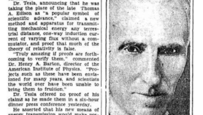Preview of Startling New Discoveries Are Claimed by Tesla, Noted Inventor article