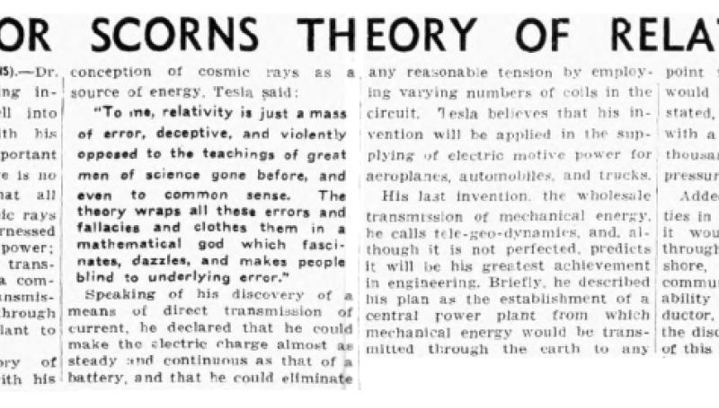 Preview of Inventor Scorns Theory of Relativity article