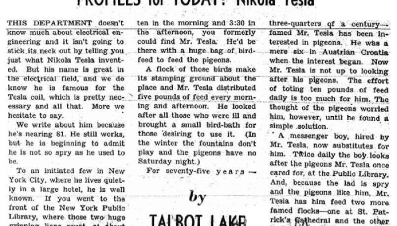 Preview of Profiles for Today: Nikola Tesla article