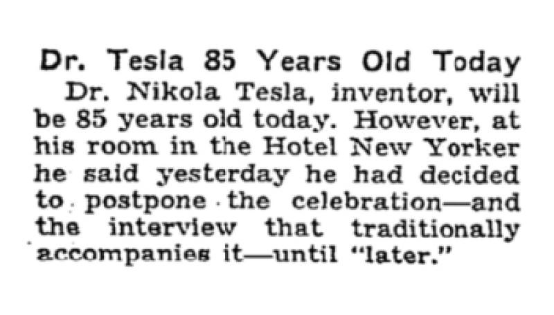Preview of Dr. Tesla 85 Years Old Today article