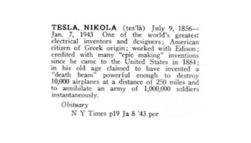 Preview of Obituary Nikola Tesla article
