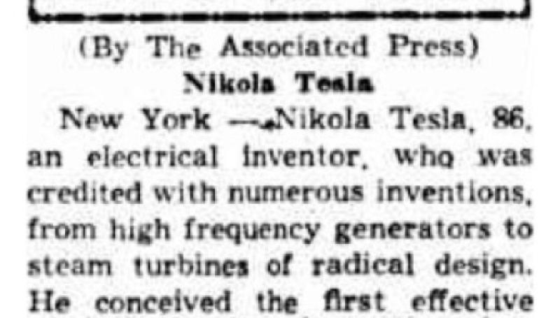 Preview of Deaths Last Night - Nikola Tesla (reprint 2) article