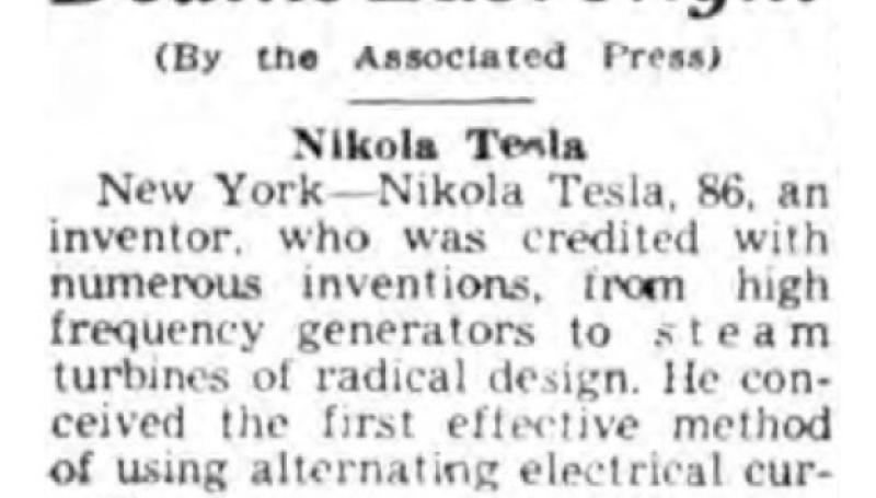 Preview of Deaths Last Night - Nikola Tesla article