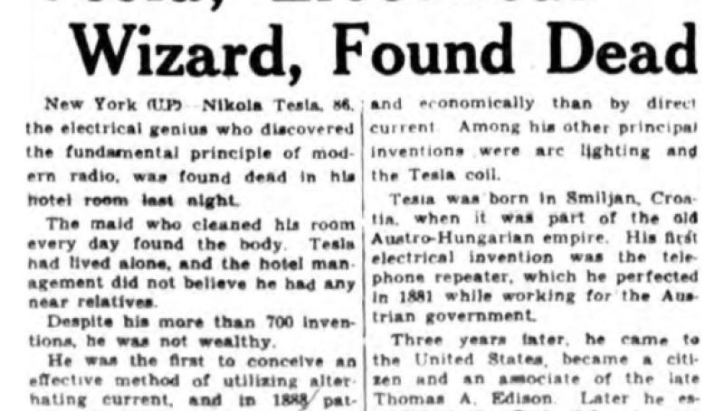 Preview of Tesla, Electrical Wizard, Found Dead article