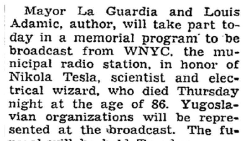 Preview of Mayor Will Honor Tesla Today article