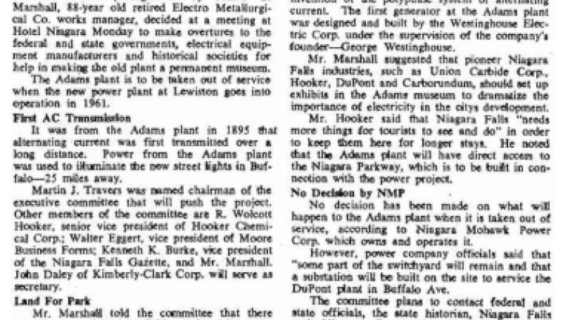 Preview of 'Electrical Hall of Fame' Urged for Old Adams Plant article