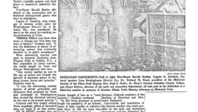 Preview of Site of Famed Tesla Experiments Now Marked; Historic Role Cited article