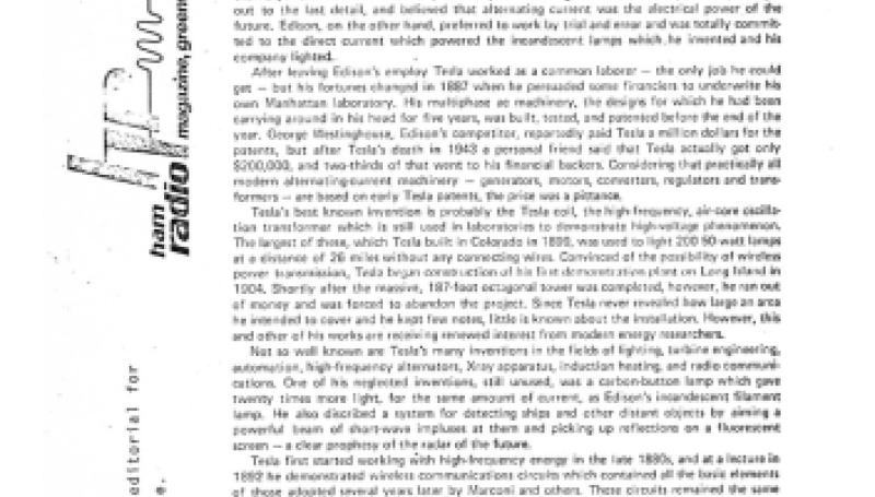 Preview of A Second Look - Recent Interest in the Work of Nikola Tesla article