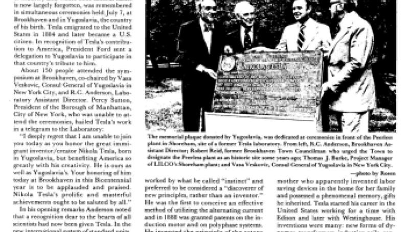 Preview of In Recognition - Nikola Tesla Plaque Dedicated to Peerless at Wardenclyffe article
