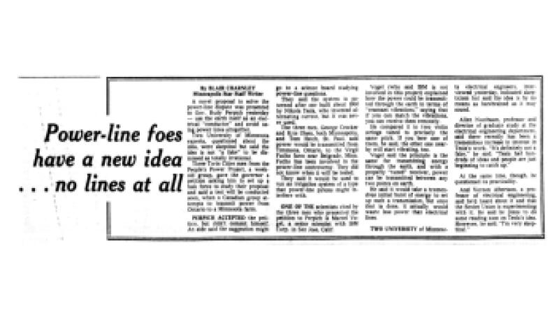 Preview of Power-Line Foes Have a New Idea... No Lines At All article