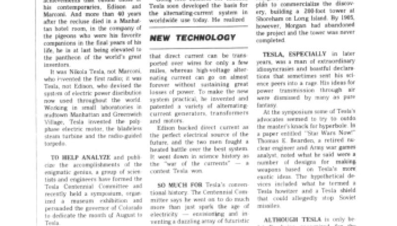 Preview of Science Belatedly Recognizes Eccentric Inventor Nikola Tesla (condensed reprint) article