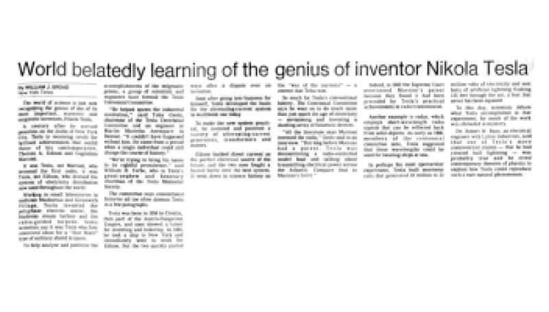 Preview of World Belatedly Learning of the Genius of Inventor Nikola Tesla (condensed reprint) article