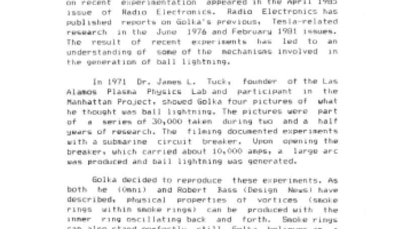 Preview of Ball Lightning: The Search Continues article