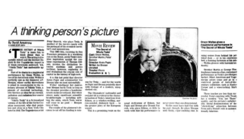 Preview of A Thinking Person's Picture (Review of "The Secret of Nikola Tesla") article