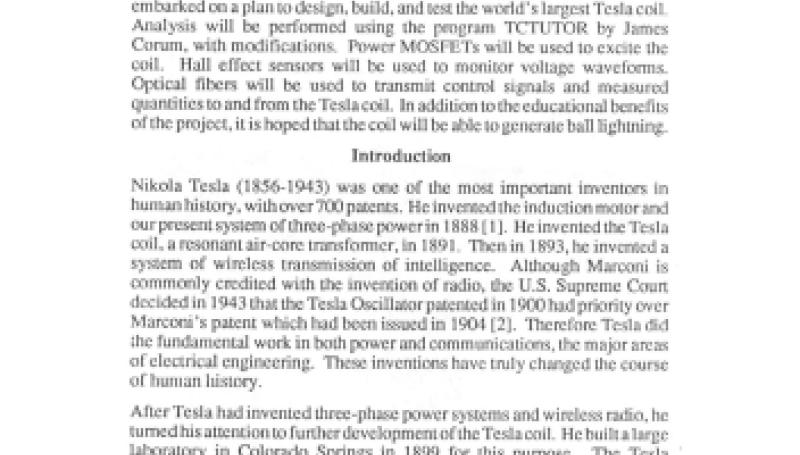 Preview of Building the Worlds Largest Tesla Coil History and Theory article