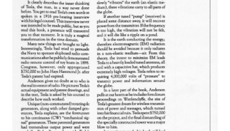 Preview of Review of Nikola Tesla On His Work With Alternating Currents and Their Application to Wireless Telegraphy, Telephony, and Transmission of Power article