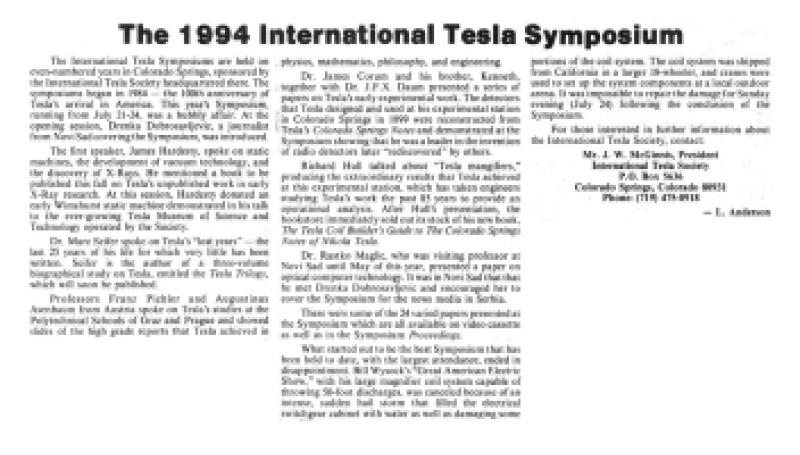 Preview of The 1994 International Tesla Symposium article