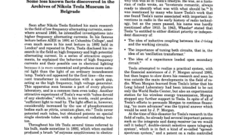 Preview of Nikola Tesla Contributions to the Development of Radio article