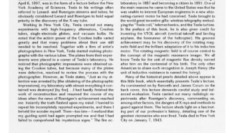 Preview of Book Review - Nikola Tesla: Lecture before the New York Academy of Sciences, April 6, 1897 article