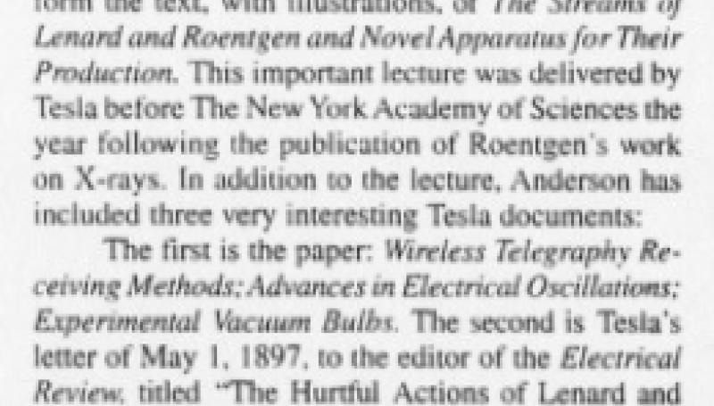 Preview of Reviews - Nikola Tesla: Lecture before the New York Academy of Sciences - April 6, 1897 article
