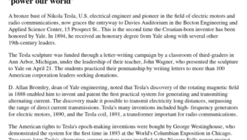 Preview of Efforts of Schoolchildren Bring Honor to Inventor Who Helped ‘Power Our World’ article