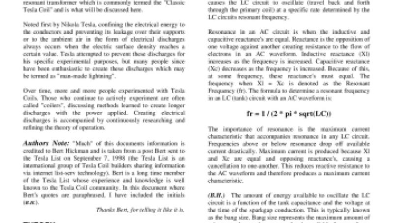Preview of The Classic Tesla Coil - A Dual-Tuned Resonant Transformer article