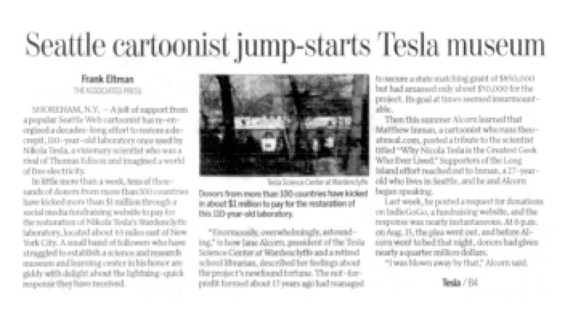 Preview of Seattle Cartoonist Jump-Starts Tesla Museum article