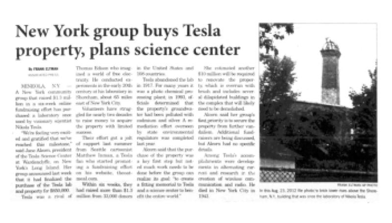 Preview of New York Group Buys Tesla Property, Plans Science Center article