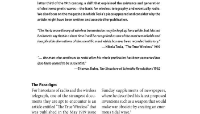 Preview of Paradigm Lost: Nikola Tesla's True Wireless article