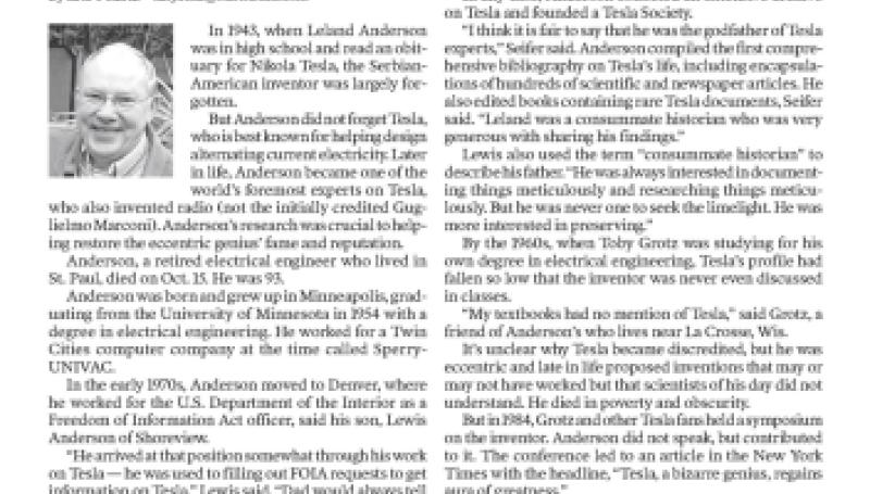 Preview of Leland Anderson Electrical Engineer, Historian article