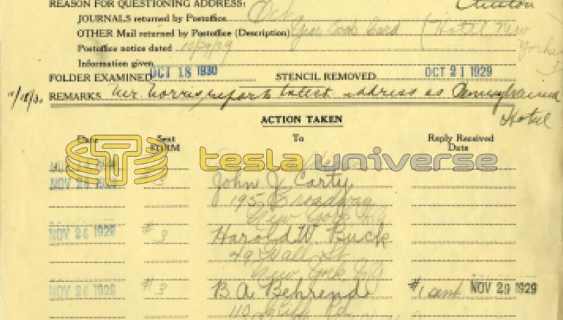 AIEE Address Record for Nikola Tesla