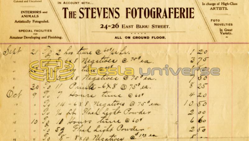 Nikola Tesla receipt from Colorado Springs