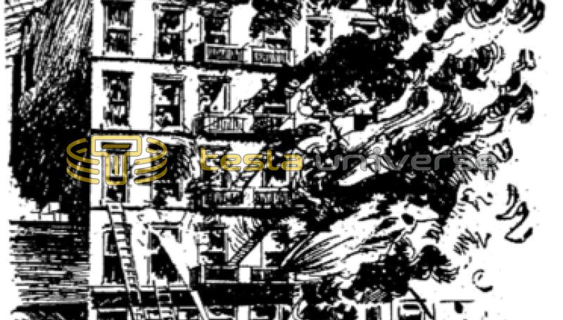 The fire of Tesla's New York laboratory at South 5th Ave.