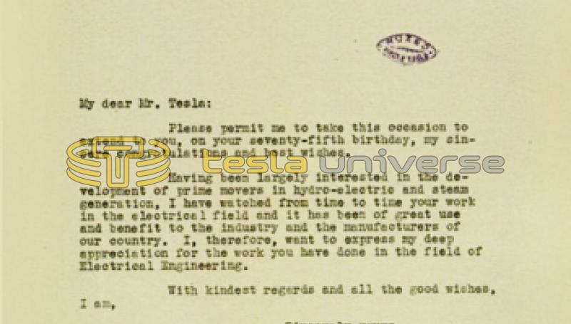 June 11, 1931 letter from William S. Lee to Nikola Tesla