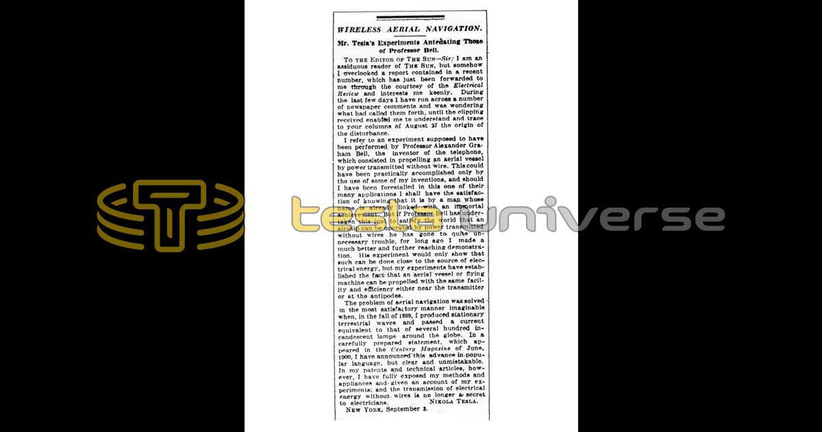 Prof Tesla Wireless Aerial Navigation - Mr. Tesla's Experiments Antedating Those ...