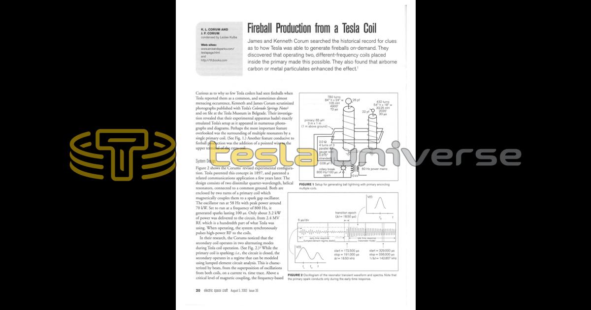 Fireball Production from a Tesla Coil Tesla Universe