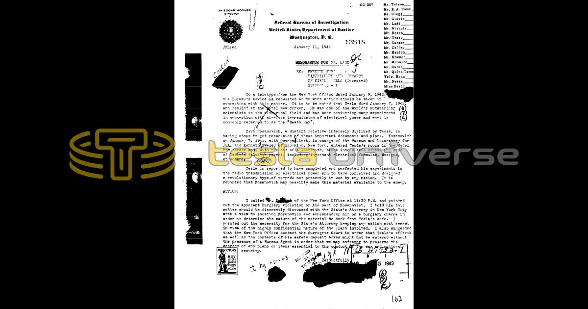 Nikola Tesla FBI Files - Page 162 - Nikola Tesla Document