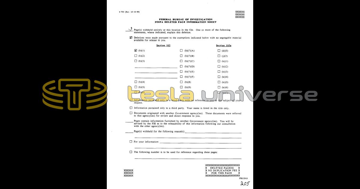 Nikola Tesla FBI Files - Page 205 - Nikola Tesla Document