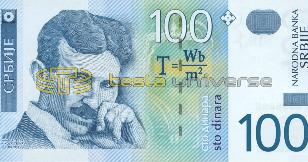 Nikola Tesla illustration on the Serbian Dinara (currency)