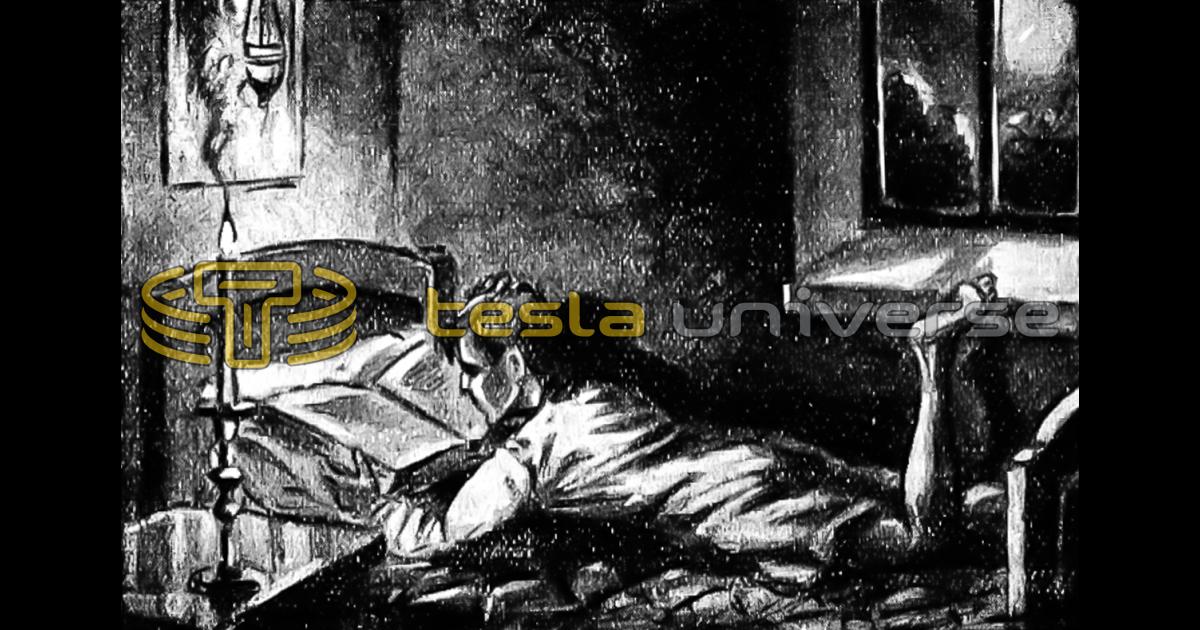 Illustration of young Nikola Tesla reading in secret from his parents ...